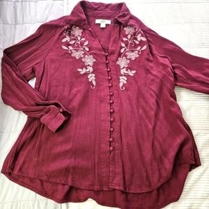 Vintage America Women's Burgundy Embroidered Top Size L